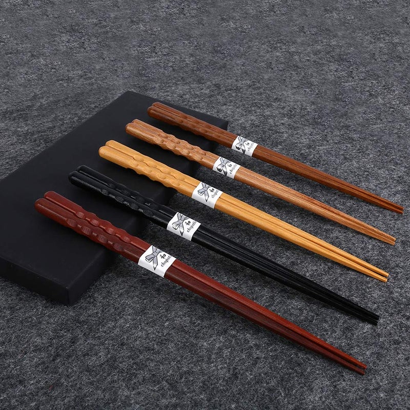 MFJUNS 5-Pairs Reusable Set of Chopsticks  Natural Wood Chopstick and Minimalism Japanese Chopsticks Non-slip Design 8.8 Inch/22.5cm Gift Set - Image 5